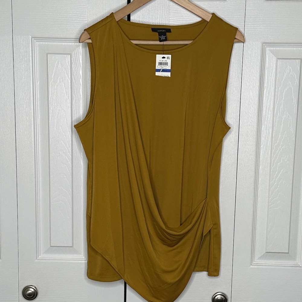 Alfani Women's Mustard Color Sleeveless Drape Top XL P2P 23" 25" Length NWT